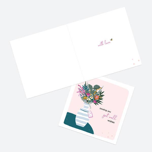 Dotty About Paper – wholesale Get well card – Get Well Soon Card - Pretty Wildflowers - Vase1