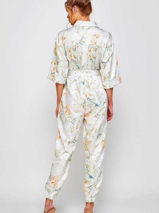 Pink Irene Wholesale – wholesale Jumpsuit - Dam – BLOMMIG TRYCKKNAPP NER BESKURNA TRÖJA JUMPSUIT
