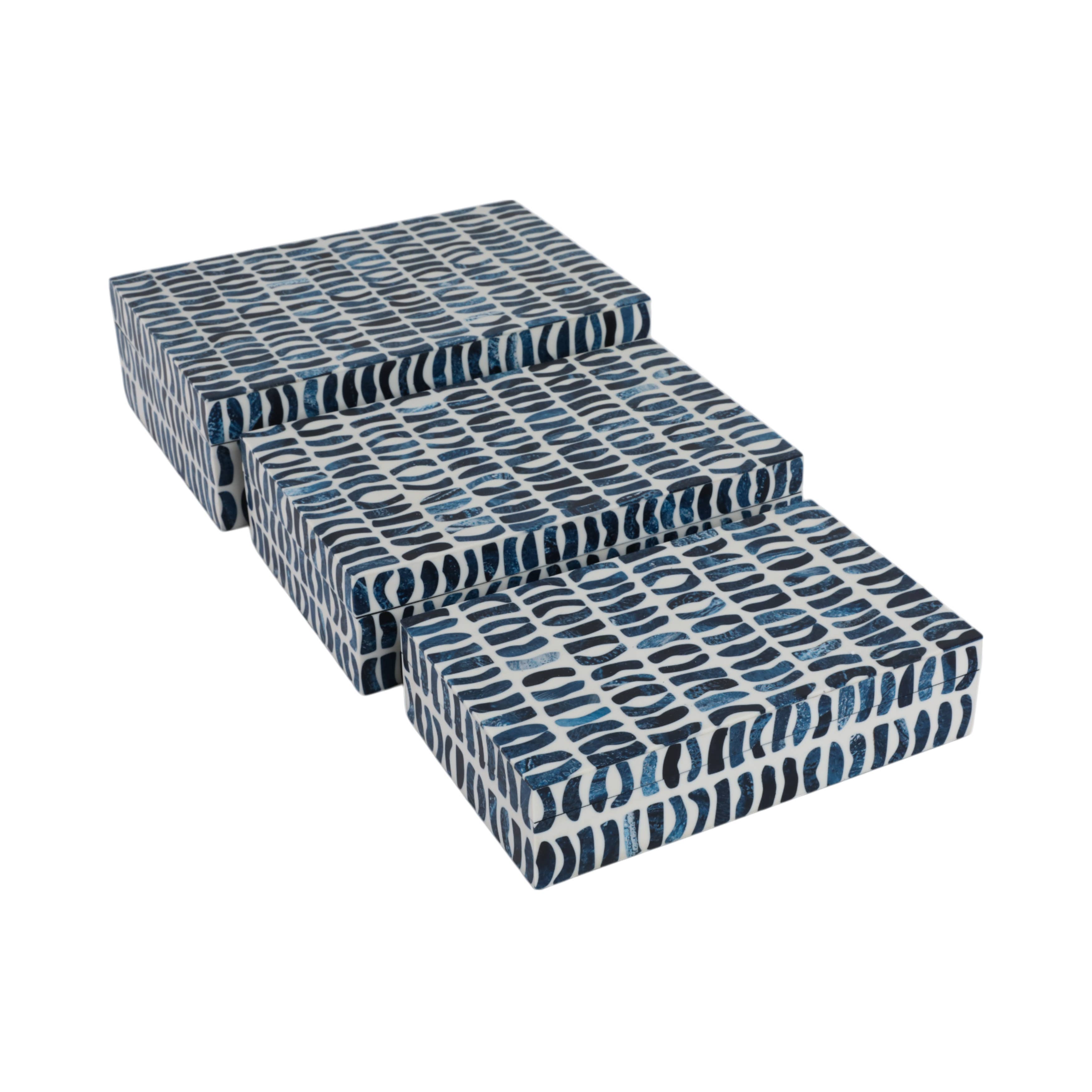 Sagebrook Home - Wholesale Decorative Box - Boxes Set of 3 - Blue/White Resin Inlay Pieces, 10/11/12 in.6