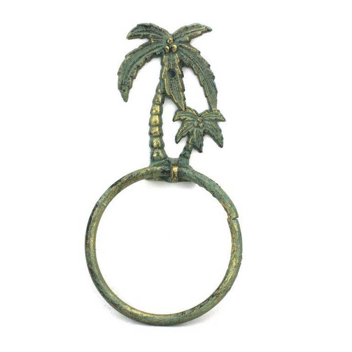 Toallero de palmera de hierro fundido de bronce antiguo 9" para venta al por mayor de Hampton Nautical