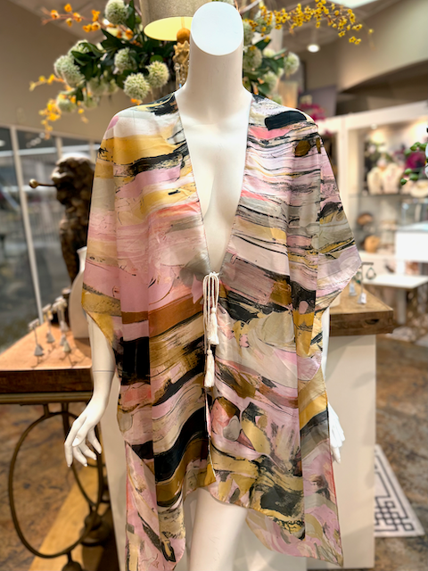 Pretty Persuasions - Wholesale Swim Cover Up - Women's - CP25005 Arte Satin-Feel Kimono Ruana Beach Coverup w/String2