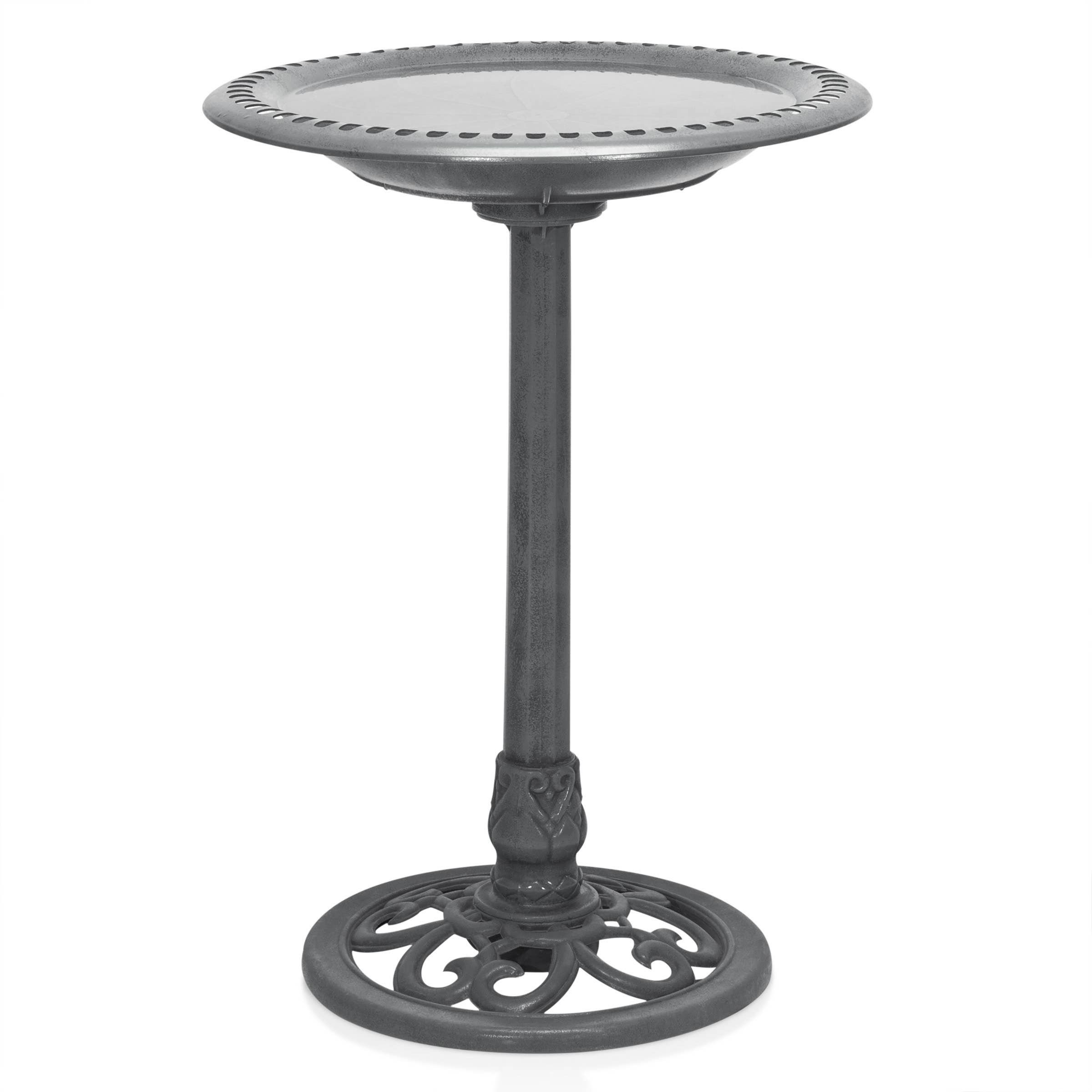 Alpine Corporation - Wholesale Bird Bath - Gray Pedestal Birdbath w/ Scrollwork Base and Ground Stakes0