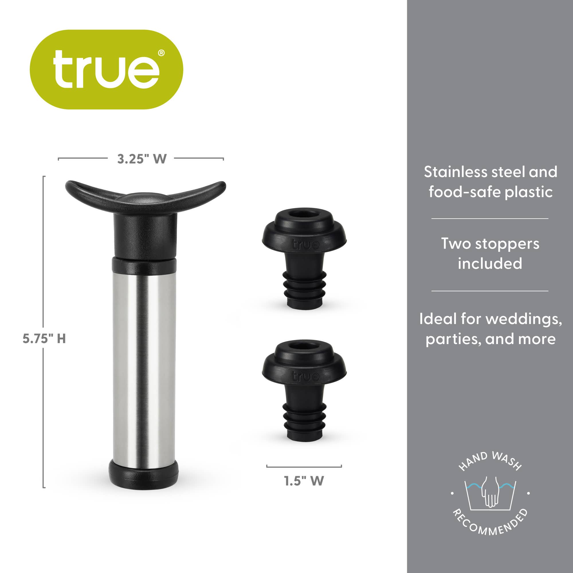 TRUE - Vente Bouchon de vin - Conservez le vin avec une pompe à vide et bouchons, ensemble de 3.6