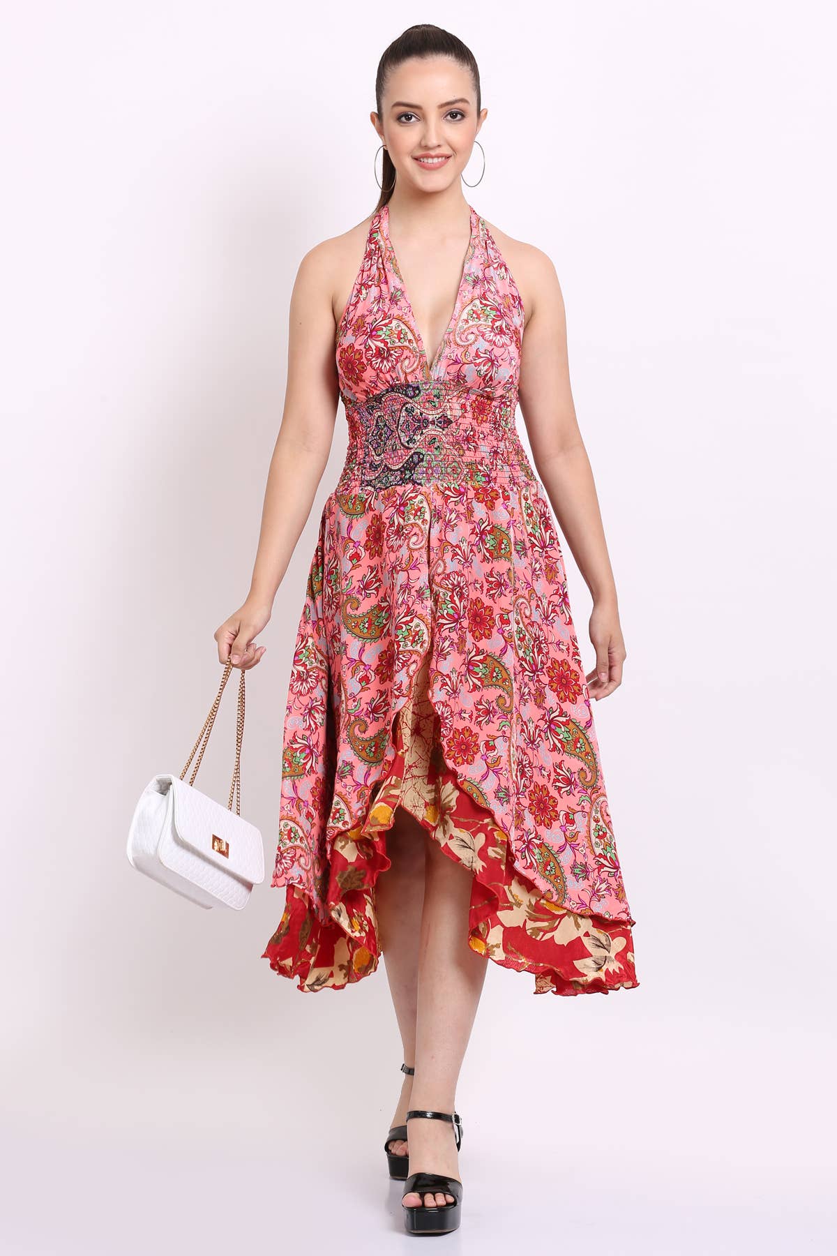 Wevez – wholesale Klänning - Dam – Kvinnors Blommig Ärmlös V-ringning Rufsar Flowy Maxi Klänning8