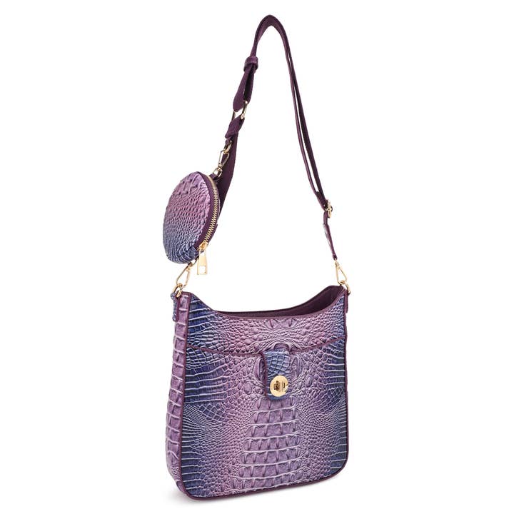 KAYLA+AVA - Wholesale Crossbody Bag - Women's - Zoe Ombre Croc Embossed Crossbody with Hangoff Coin Purse