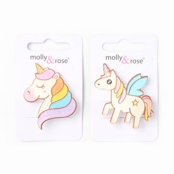 Acrylic Glitter Unicorn Clip. 3.5cm for wholesale by Inca UK