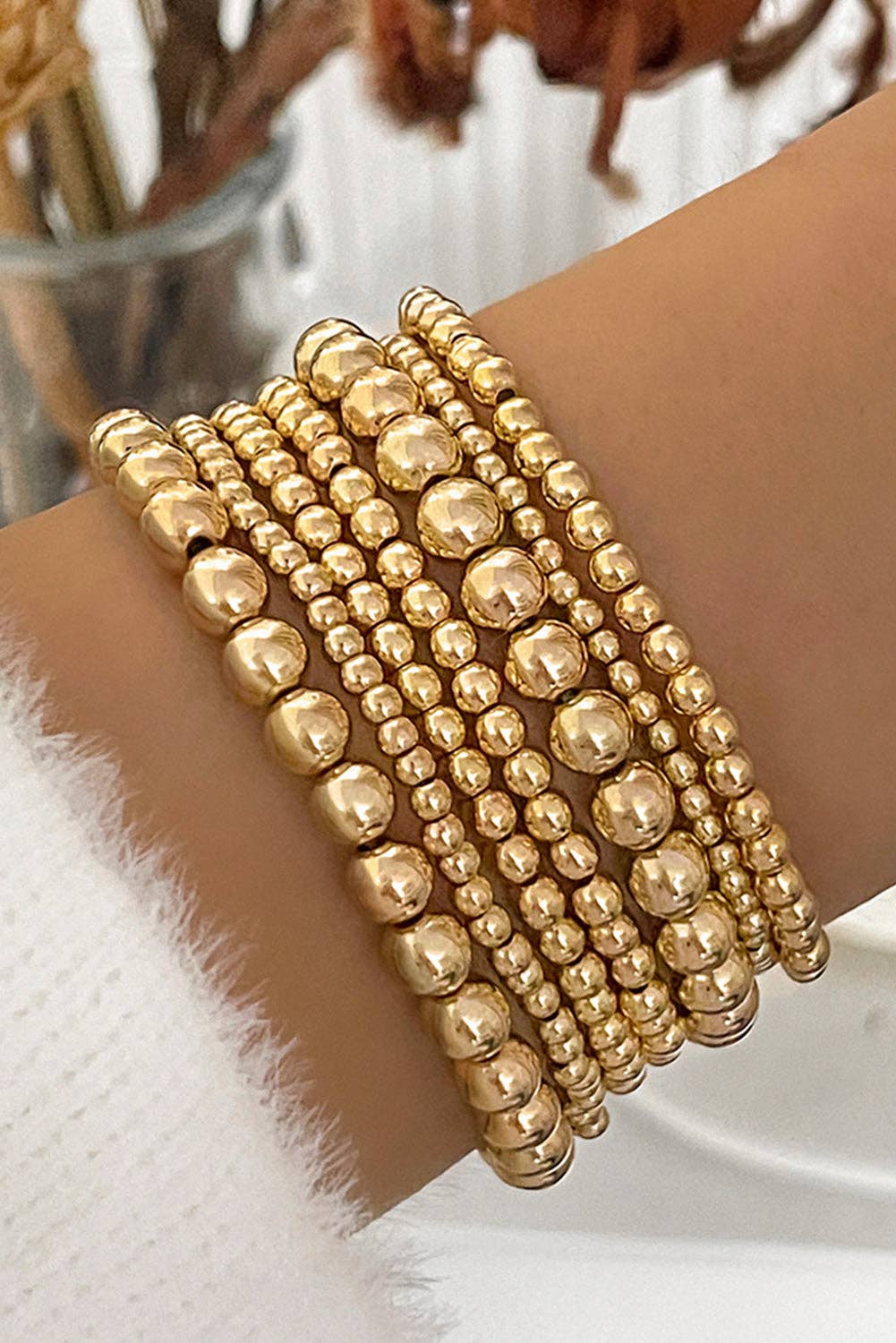 Gold 7pcs/Set Minimalist Beaded Luxury Bracelet Set for wholesale on Faire
