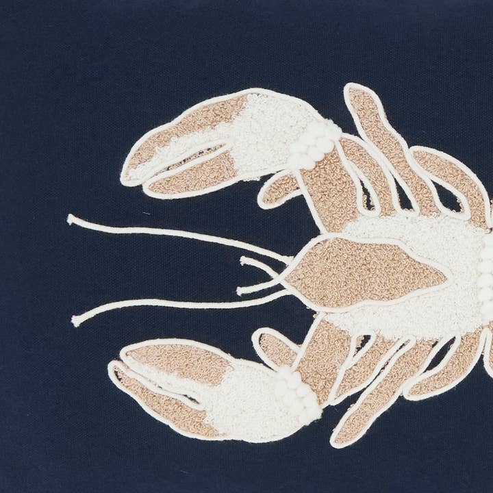 Navy Blue Embroidered Lobster Pillow for wholesale on Faire4