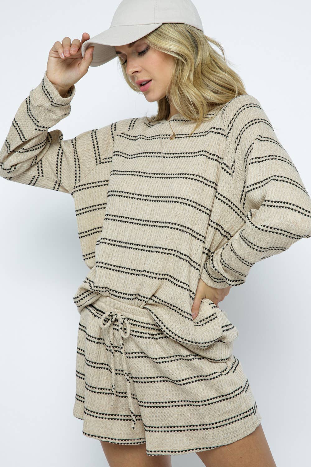 Endless Blu – Calções – Mulher por atacado – DP0008A Waffle Knit Drawstring Short1