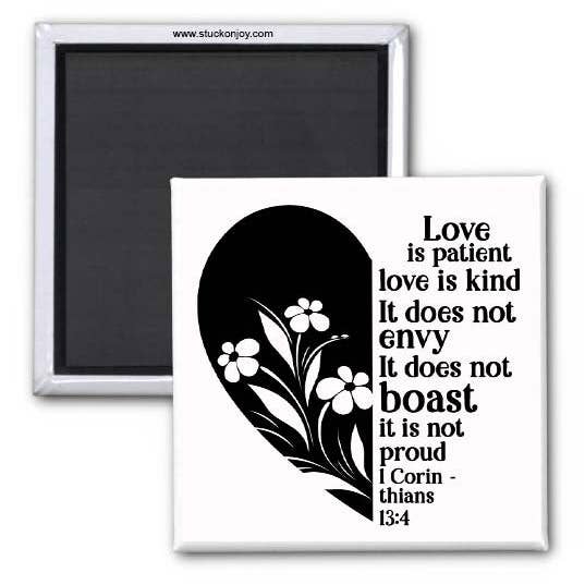 Aimant 2x2 CORINTHIENS 13:4 pour la vente par Stuck On Joy