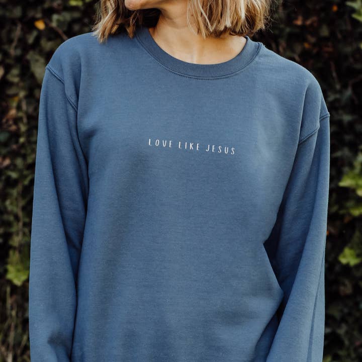 Love Like Jesus Embroidered Christian Crewneck Sweatshirt for wholesale by Scripted Pearl