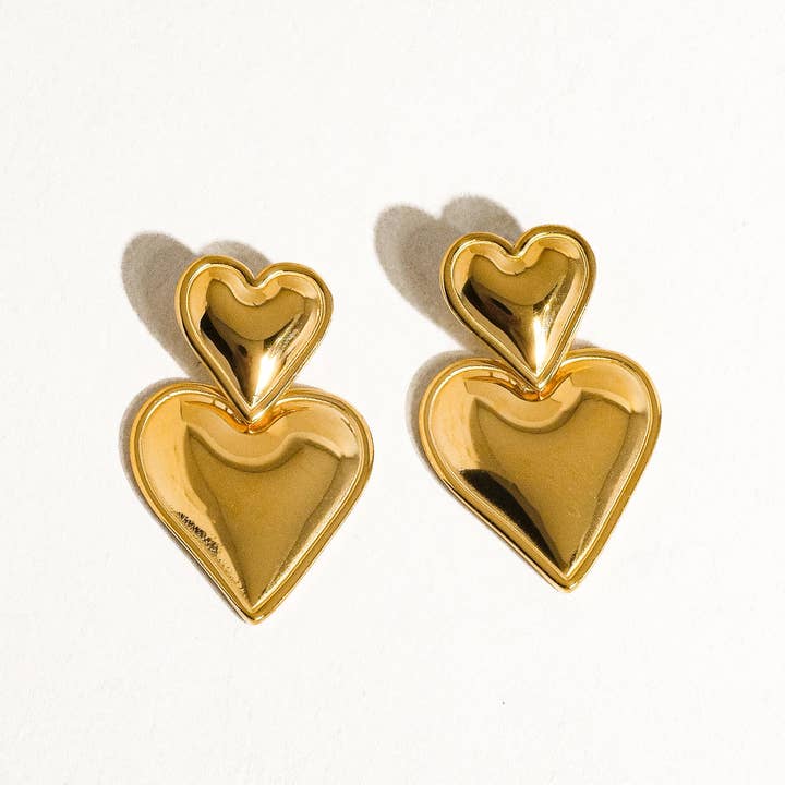Yellow Gold Tove 18K Non-Tarnish Layered Heart Earring for wholesale on Faire