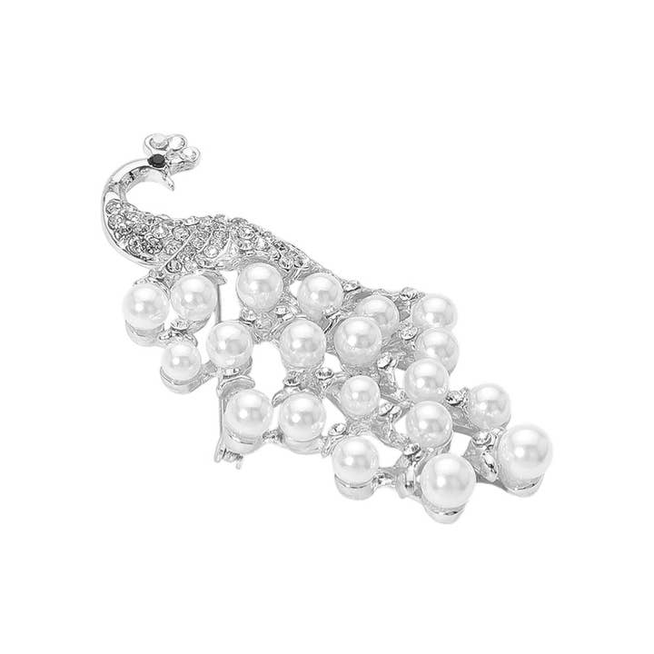 Sensibling Corp. - Wholesale Brooch - Graceful Pearl Embellished Peacock Pin Brooch4
