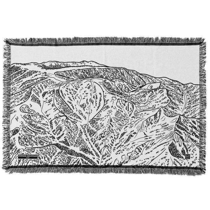 Coperta con mappa delle piste sciistiche di Powder Mountain, Utah per la vendita all'ingrosso da parte di Benoit's Design Co.