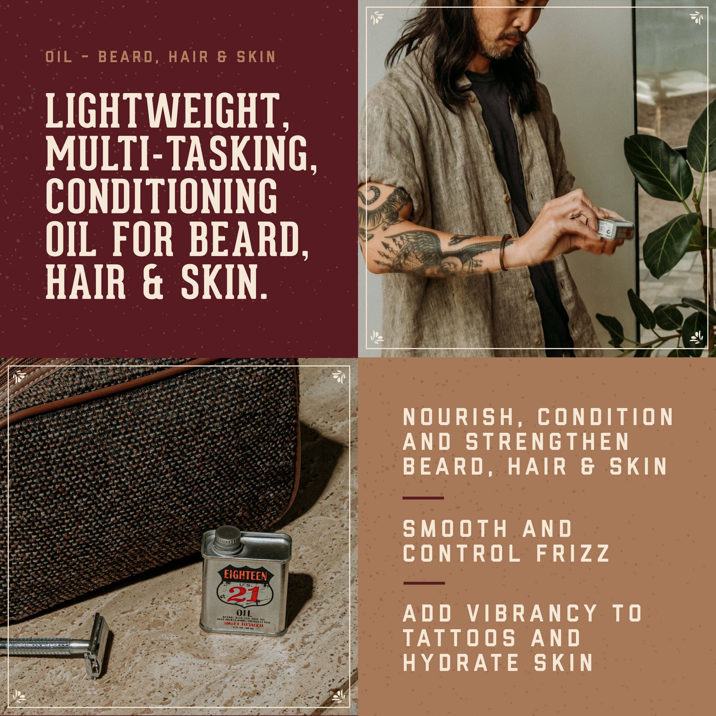 18.21 Man Made - Wholesale Beard Styling Product - Sweet Tobacco Beard, Hair and Skin Oil1