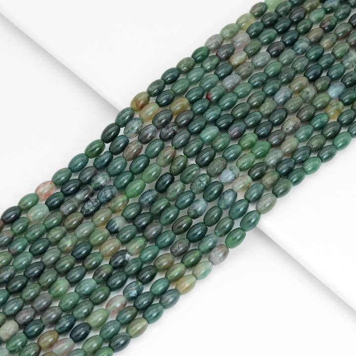 6x9mm Genuine Moss Agate Smooth Drum Shape Beads, Sku#U2007 for wholesale by BestBeads&Beyond