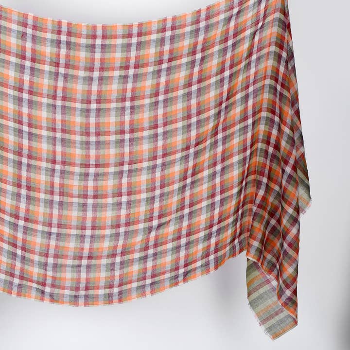 A Brand by Shivani LLC - Wholesale Scarf - Women's - Fall Spice Plaid Scarf - Green Orange