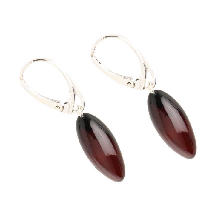 Cognac Polished Amber Drop Earrings with 925 Sterling Silver for wholesale by The Natural Amber