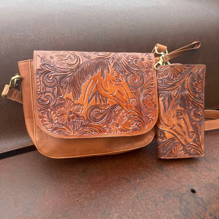Texas Western Cowhide Bags and More - Wholesale Crossbody Bag - Women's - Tooled Leather Western Purse LIMITED EDITION ONLY 20 MADE