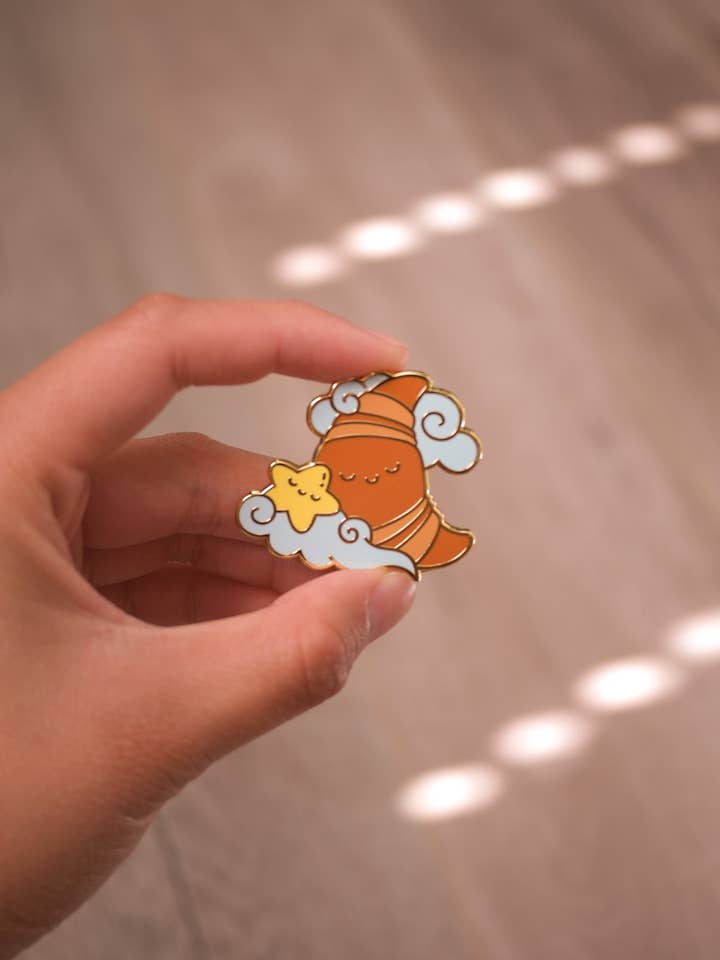 Croissant Moon Hard Enamel Pin for wholesale by Mew Doodles
