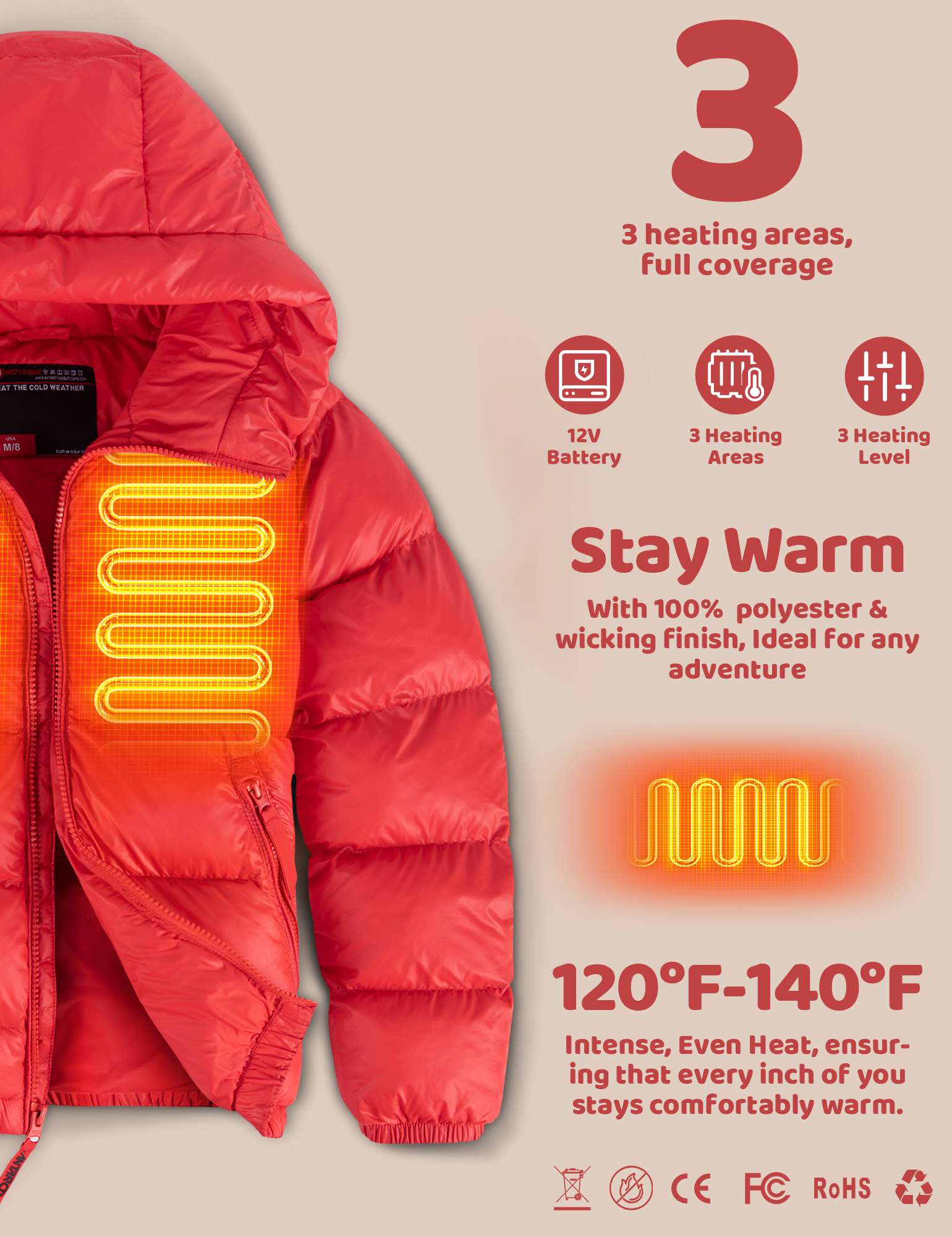 Antarctica Outdoors - Wholesale Puffer Jacket - Kids - Antarctica Gear Kid Heated Jacket with 12V/5A 10000 mAh Battery Pack Winter Coat for Boys Girls Heated Coat9
