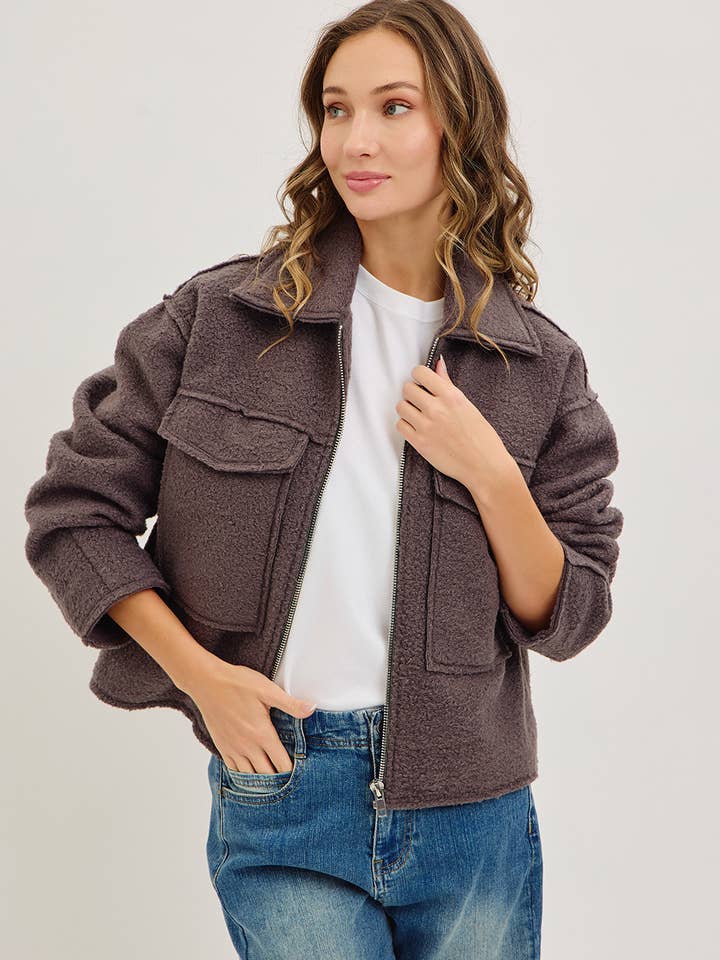 TEXTURED BOMBER JACKET/OUTERWEAR  for wholesale by Sweet Lovely by Jen
