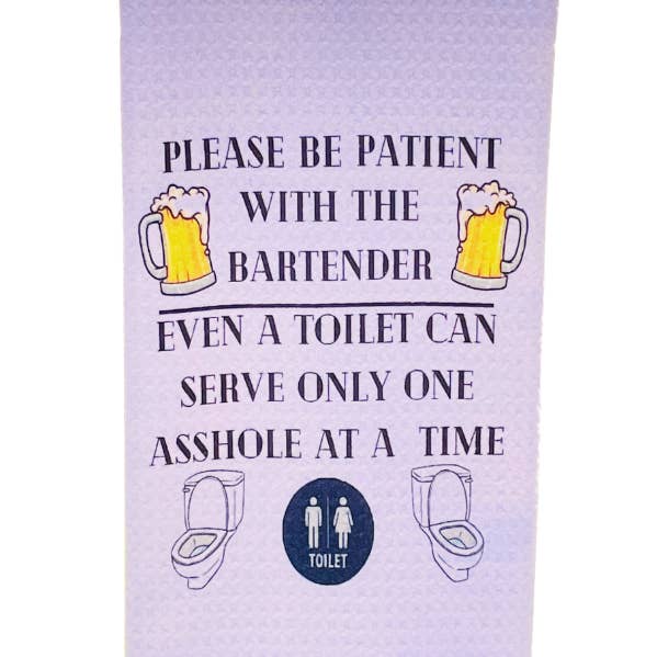 Funny Bartender tea towel for your favorite bartender!! for wholesale by TOPICS IN THE TROPICS