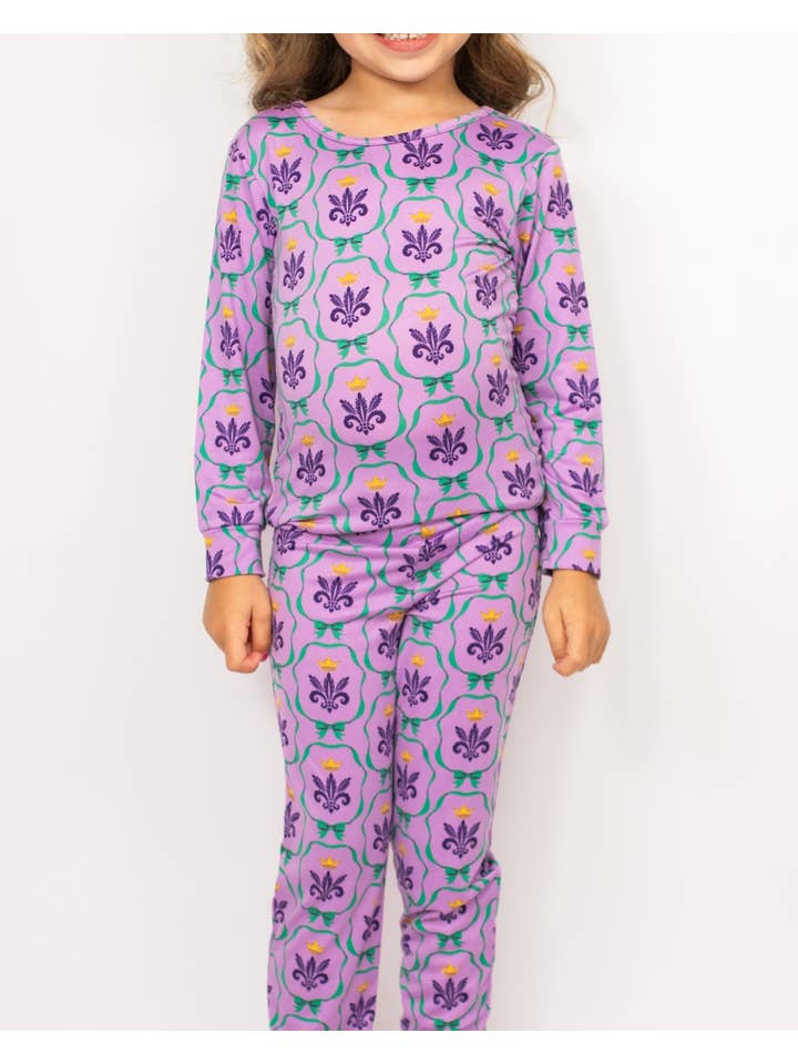The Royal Standard - Wholesale Sleepwear set – Kids - Kid's Mardi Bow Long Sleeve Pajamas Light Purple/Multi Set of 2 -Asst.1