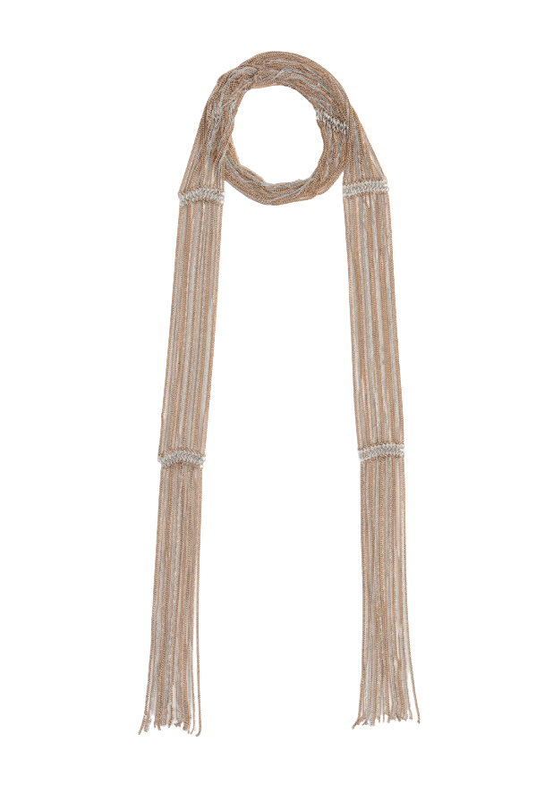 HoopLa – wholesale Scarf – Women's – Editorial Scarf Fringe Necklace-Two Tone-100% recycled steel1