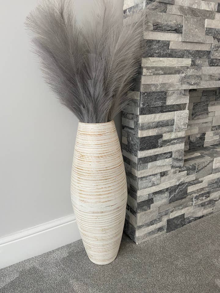60cm tall white washed with natural colourings handmade bamboo vase for wholesale by Marissa's Gifts