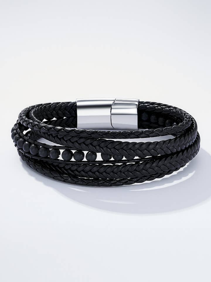 Bracelet en cuir et en acier inoxydable 324OP88 pour la vente par BYREN | ÉLINE L'ATELIER