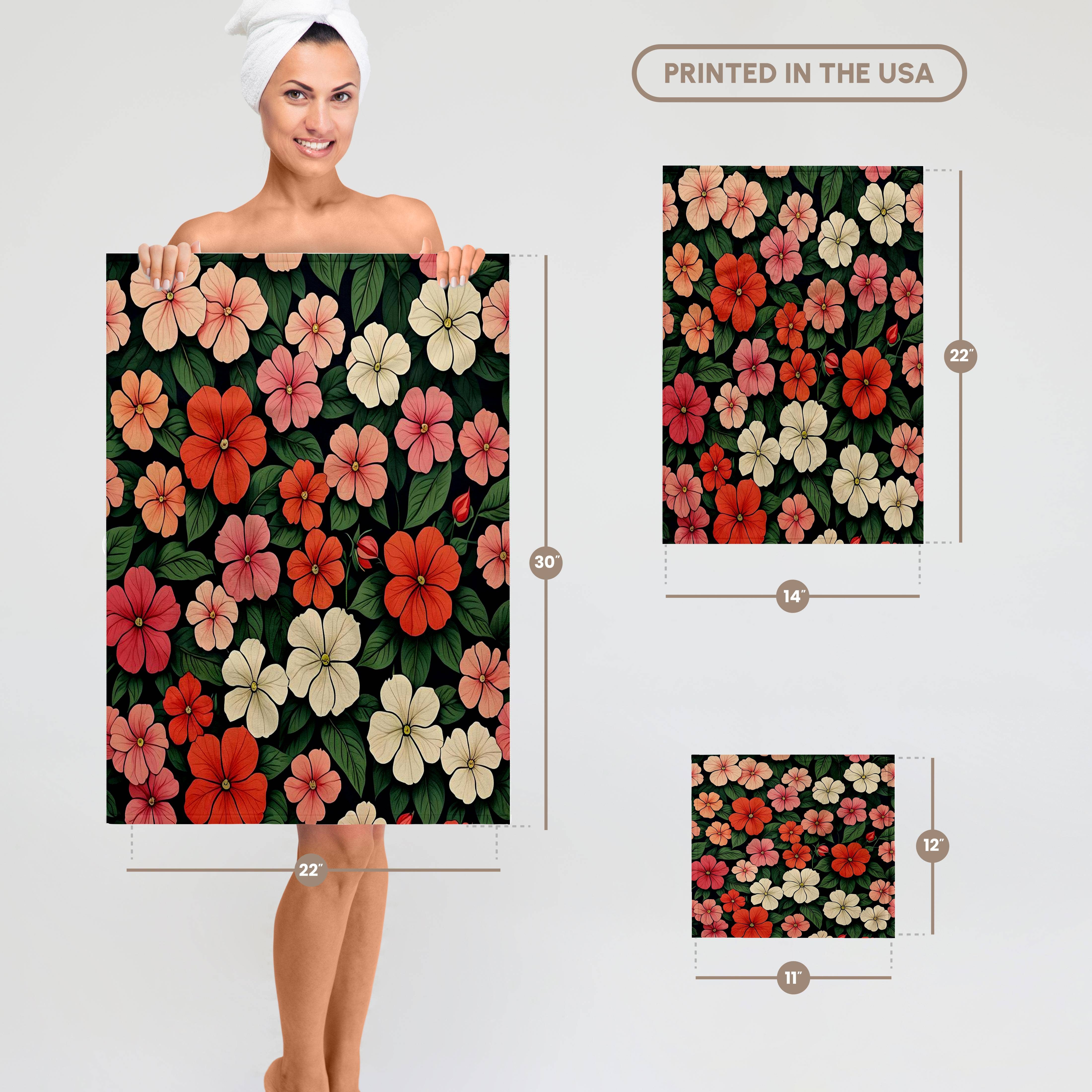 3dRose - Wholesale Bath Towel - 3dRose, Impatiens Flower Background Retro Style 3, Towel6