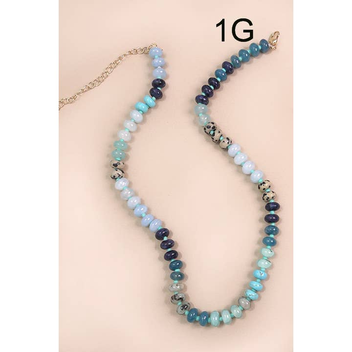JOSSLYN by wall to wall - Wholesale Beaded/Pearl Necklace - NATURAL AGATE GLASS SEMI PRECIOUS BEAD NECKLACE | 80N896