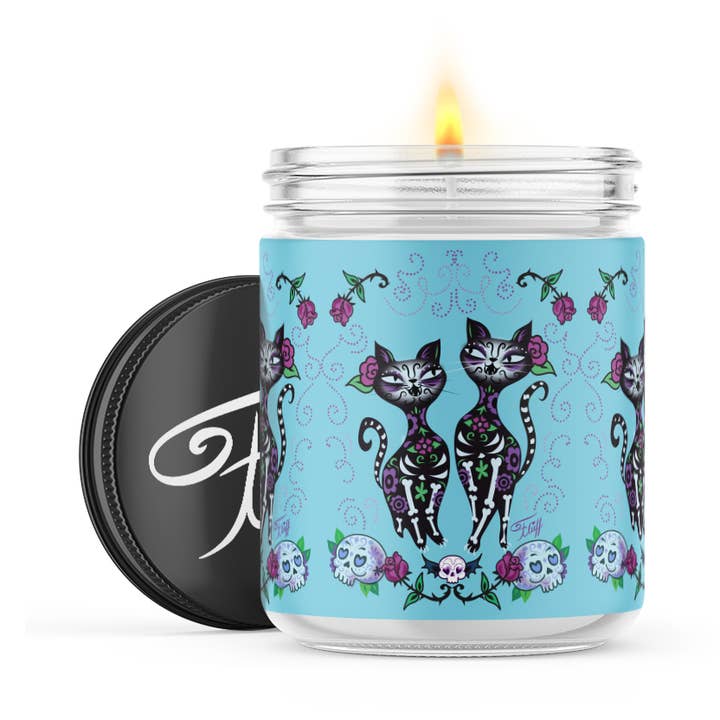 Miss Fluff - Sugar Skulls Cats Candle for wholesale by Uncommon Flame