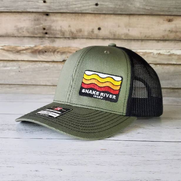 "Retro Wave" Cap with Custom Text. R112 Loden/Blk Side Panel for wholesale by Mad River