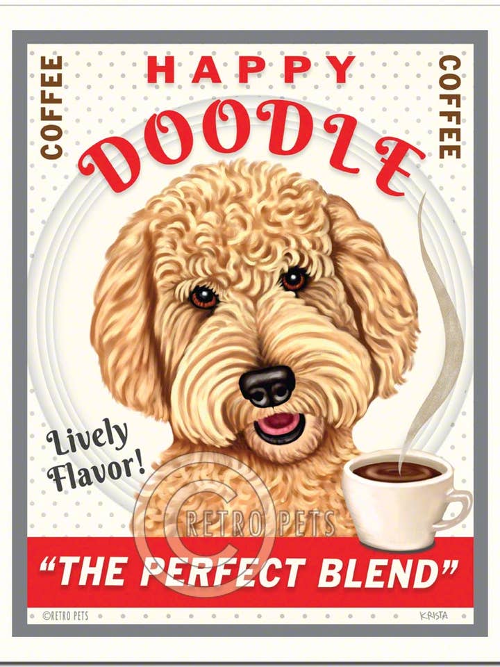 C-119 8 x 10 Art Print, Goldendoodle „Glad Doodle Kaffe“ for engroshandel hos Retro Pets