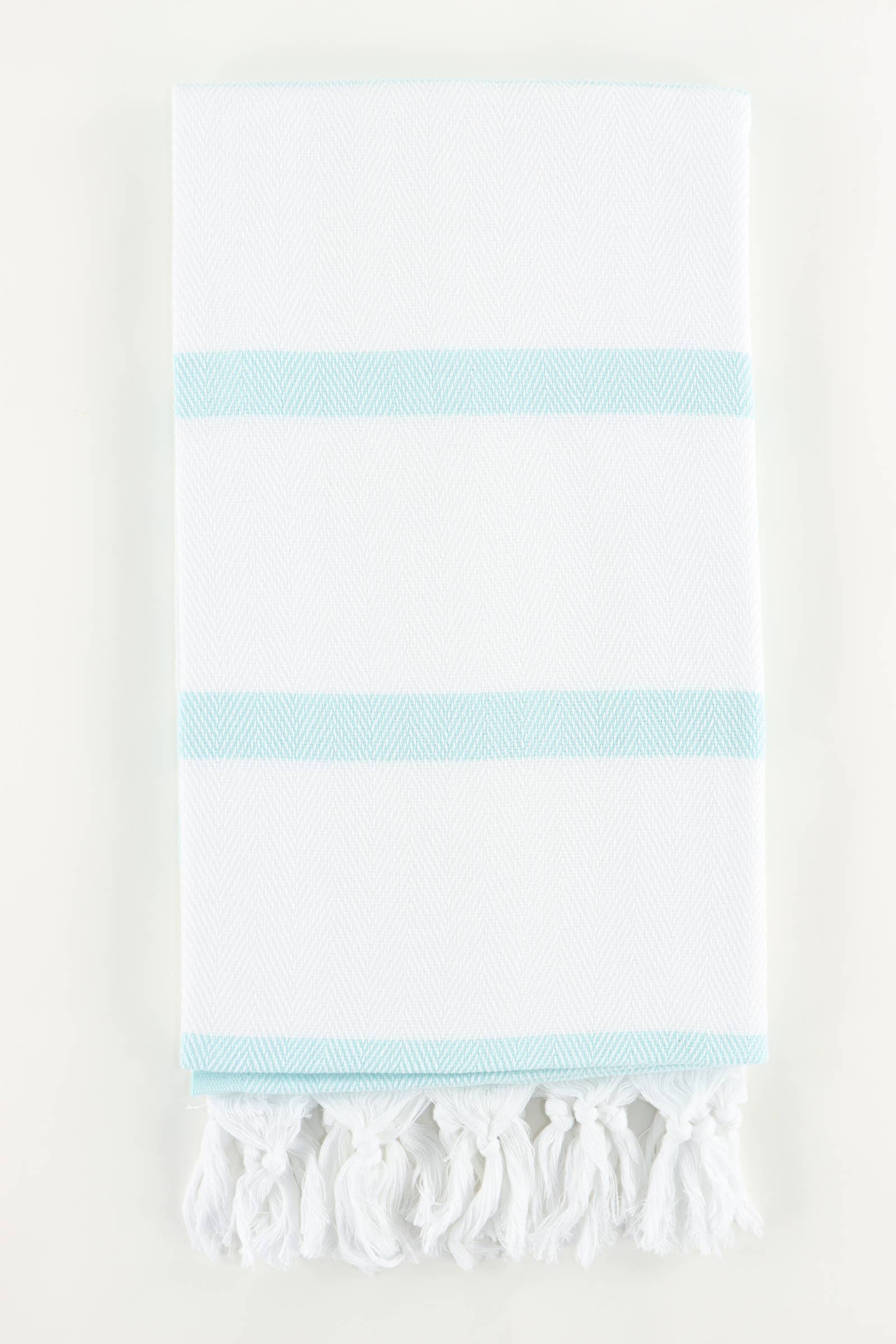 White Light Turquoise Premium Turkish Herringbone Pattern Towel for wholesale on Faire2