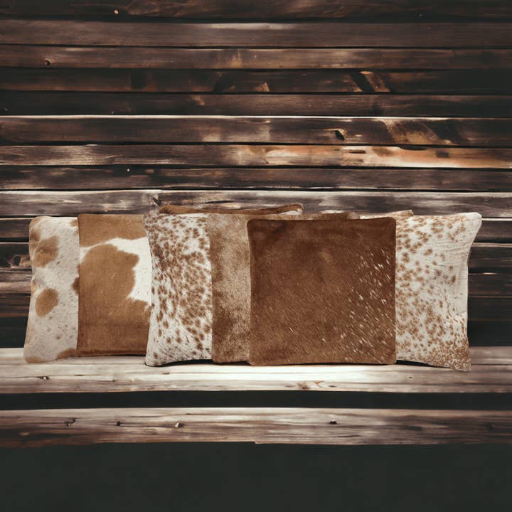 Ranch Junkie - Wholesale Throw Pillow Cover - 18x18 Caramel Brown Genuine Cowhide Pillow Covers Double Sided Highlands Cowhide Pillow8