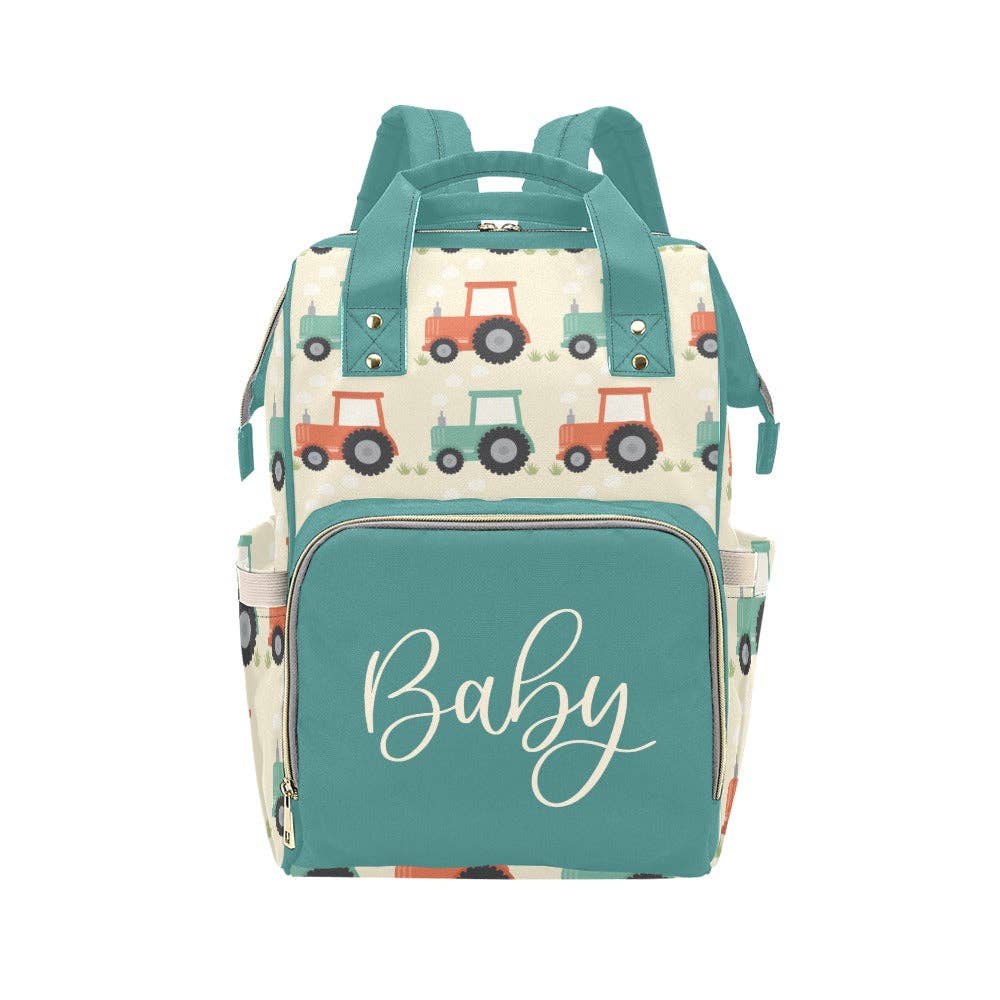 TJtoddles.com - Wholesale Diaper Bag - Baby - Farm Tractors Custom Diaper Bag - Turquoise Green Multi-Func