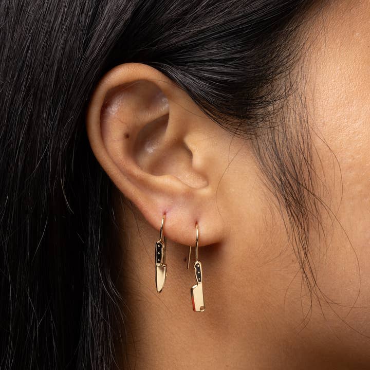 Yellow Owl Workshop – wholesale Hängande örhängen – Kockkniv & Klyvkniv Guldörhängen - Matälskare Kockpresent1