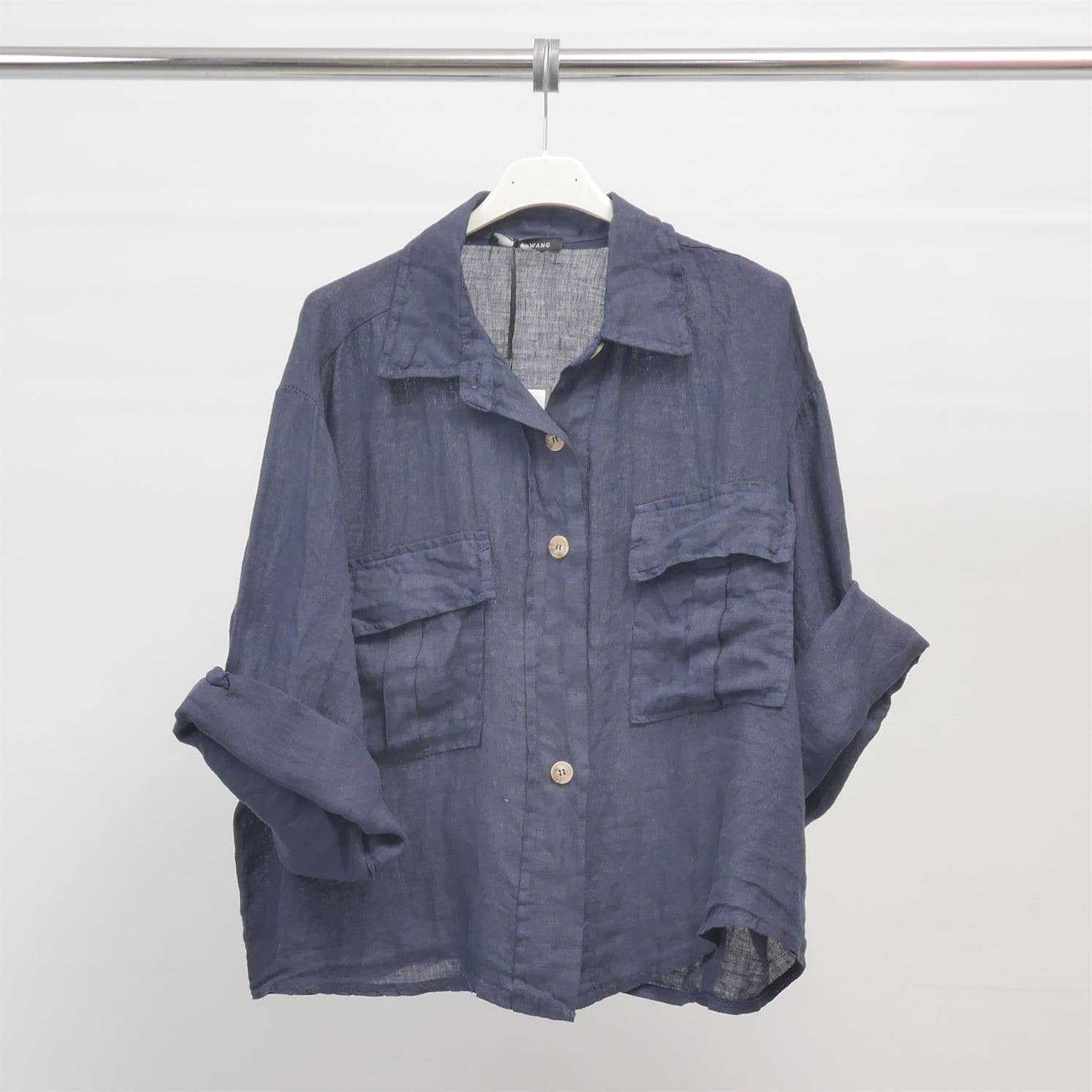 Cecile Wang - Wholesale Button Down Shirt - Women's - Short linen shirt with front pockets YX894417