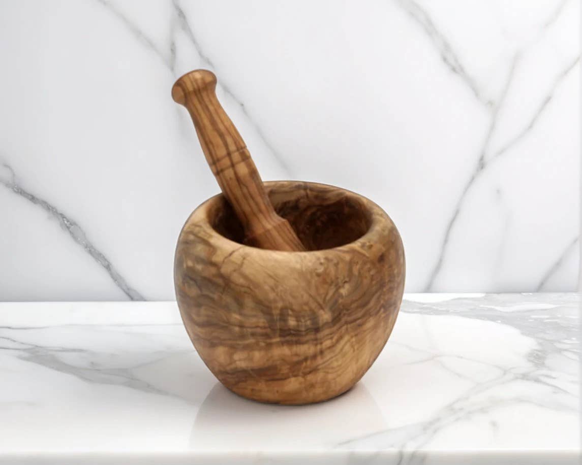 Carré Olive Wood - Wholesale Mortar & Pestle - Olive Wood Mortar and Pestle MM0