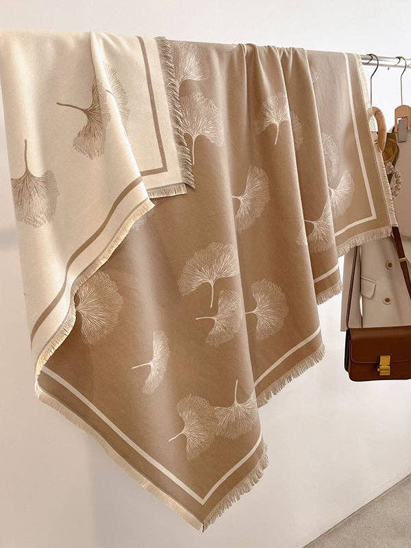 UZ Wholesale Store – wholesale Scarf – Women's – Contrast Color Fringed Keep Warm Leaves Print Printed Striped Shawl&Scarf2