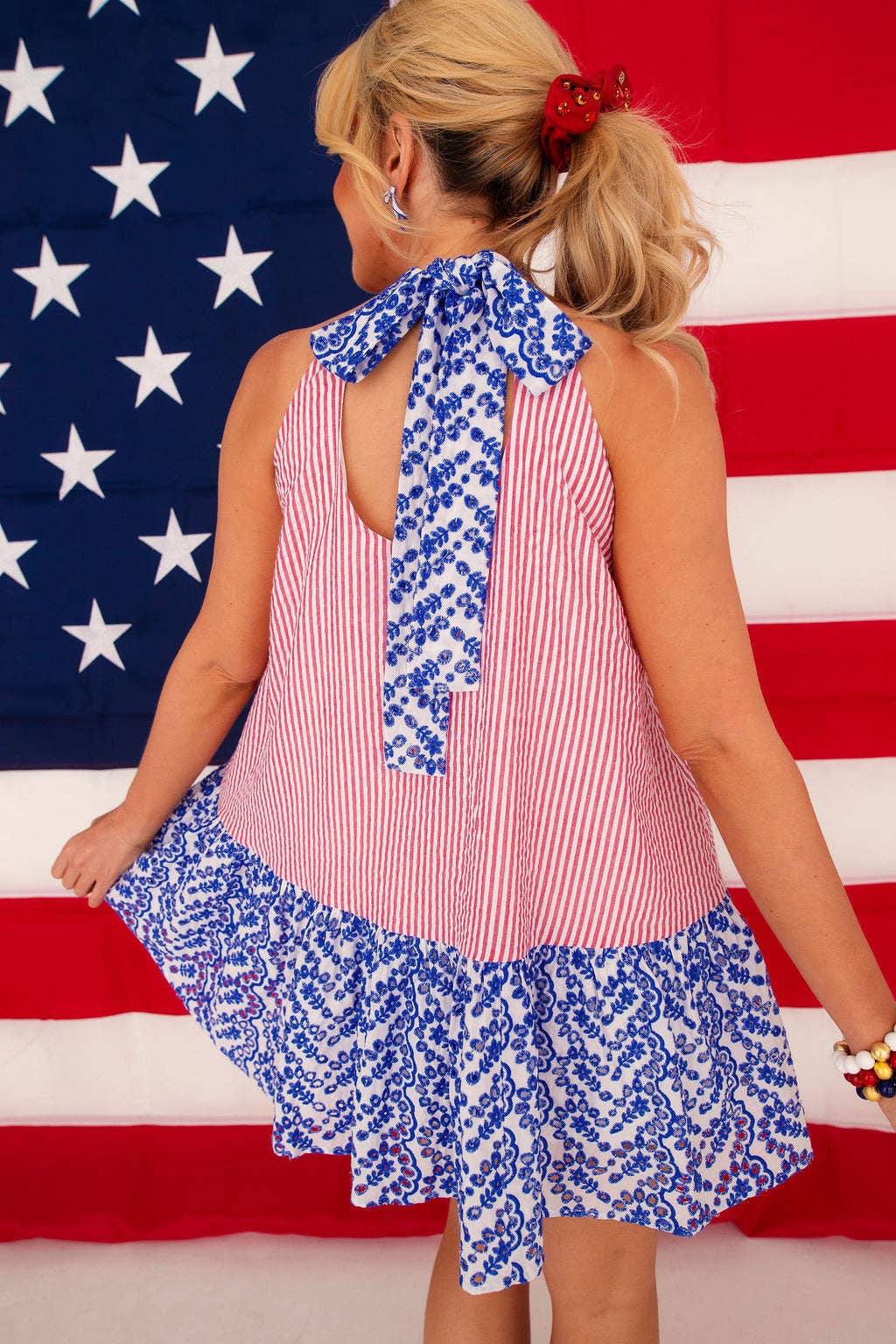 Brianna Cannon - Wholesale Dress - Women's - Patriotic Seersucker Halter Dress6