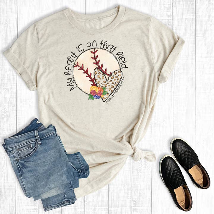 Leopard My Heart Is On That Field Baseball Graphic Tee for wholesale by The Way Down South