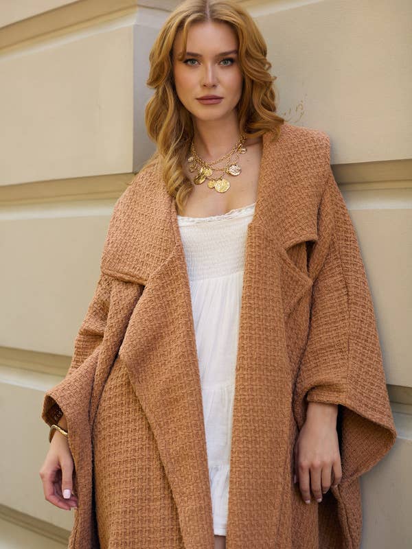 SAACHI - Wholesale Kimono - Women's - Comfy Oversized Waffle Knit Collared Jacket15