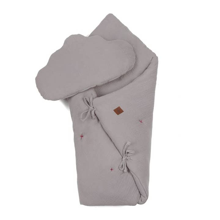 Colcha de Musselina Bio com Almofada Baby Horn Cinza por atacado de Hi Little One