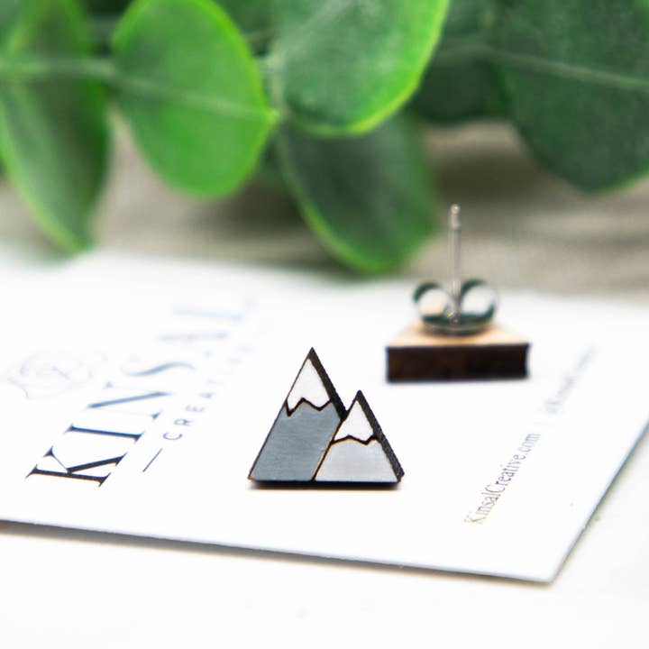 Kinsal Creative - Wholesale Stud/Post Earrings - Mountains Wood Stud Earrings1