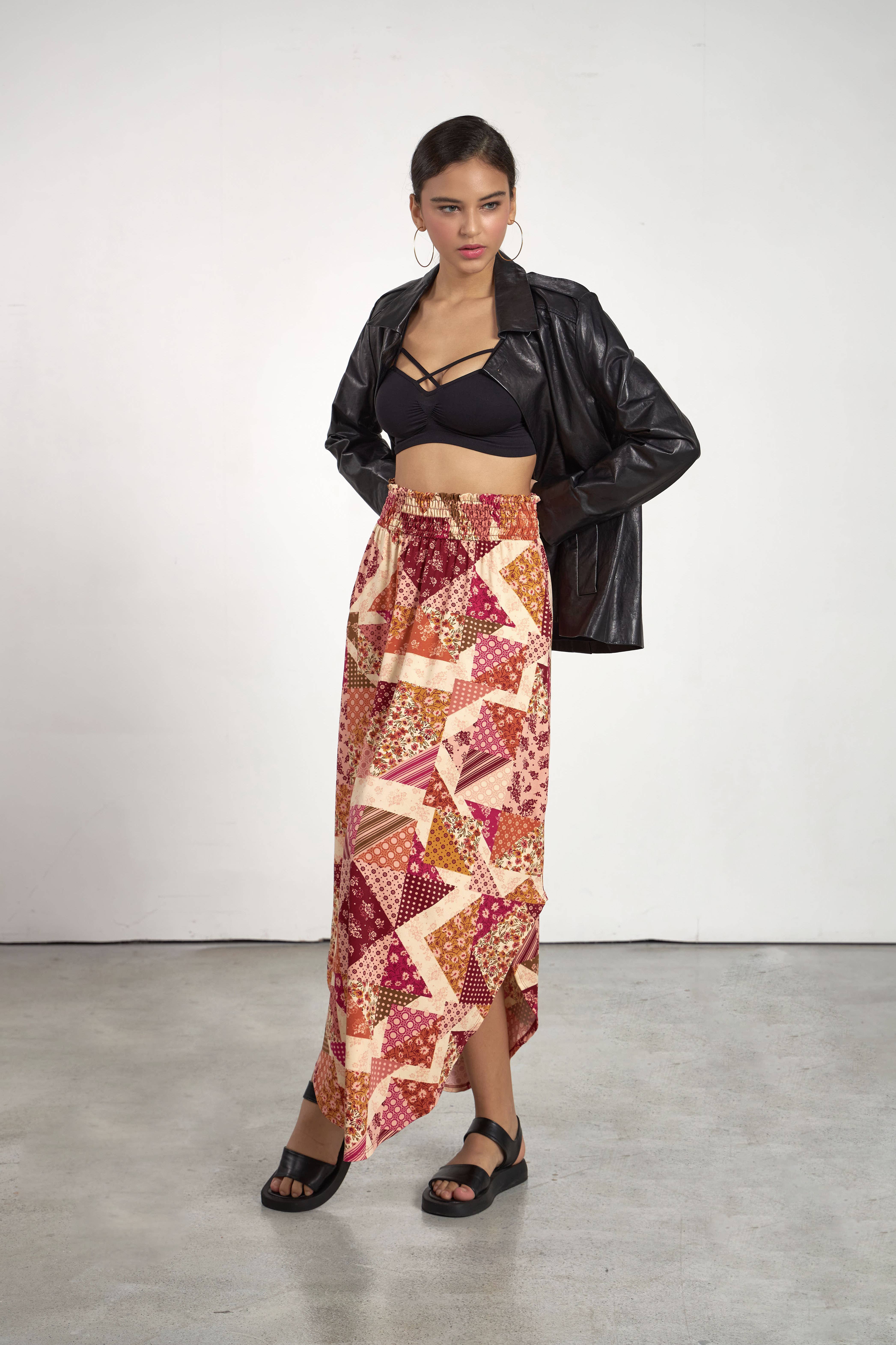 noflik - Venta al por mayor Falda - Mujer - Falda Maxi con Cintura Elástica Fruncida y Dobladillo Curvado -NS1000_17