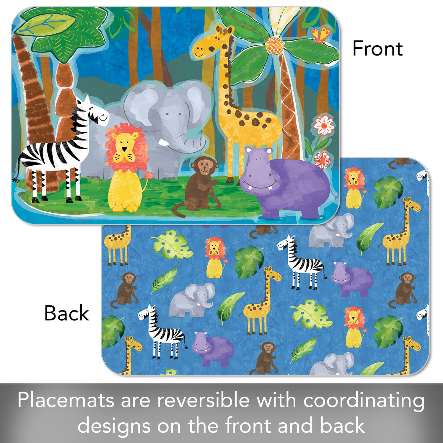 CounterArt/Highland Home/Thirstystone - Wholesale Placemat - Kids Jungle Friends Reversible Rectangular Plastic Placemat3